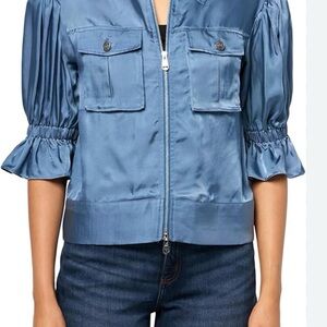 NWT Cinq a Sept Satin Blue Zip-Front Utility Jacket